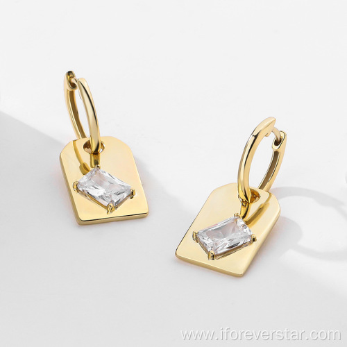 Baguette Zirconia 18K Gold Plated Silver 925 Earrings